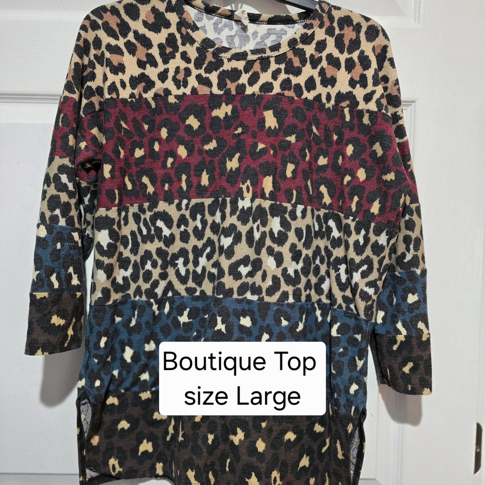 Tan and Brown 3/4 Sleeve Boxy Tunic